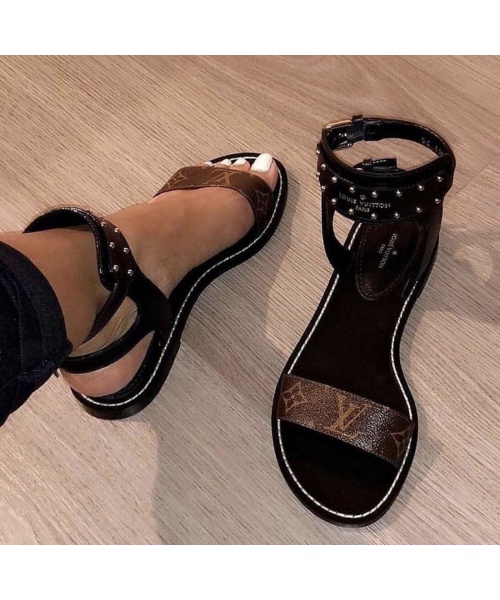 Louis Vuitton Leather Studded Accents Sandals - Black Sandals